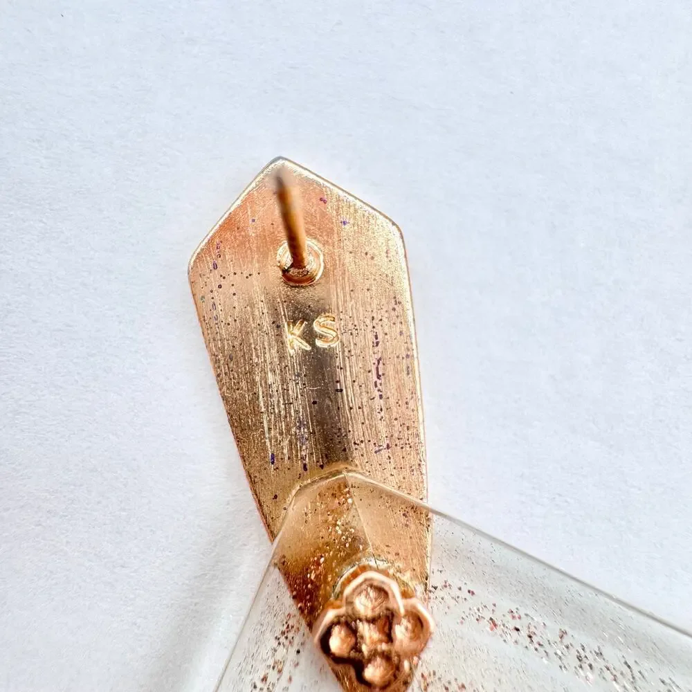 Kendra Scott Astoria Earrings In Brown Dusted Glass Glittery Leaf Designer Chic